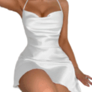 Sexy Satin Piled Collar Cross-Back Nightgown - White
