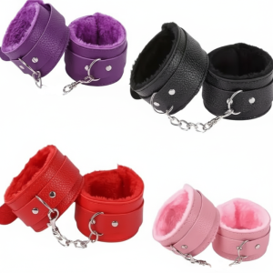 BDSM PVC Leather Plush Handcuffs with Adjustable Chain